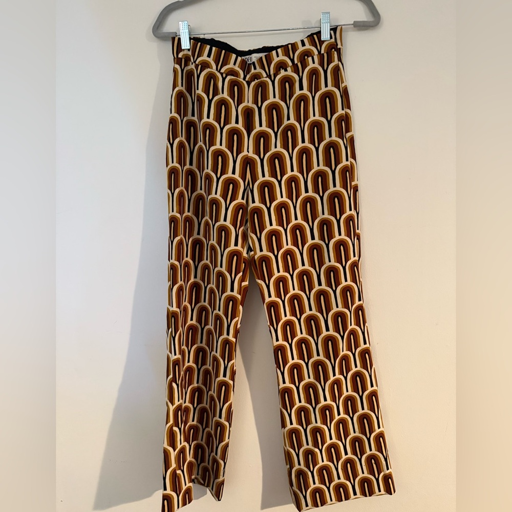 2 piece Zara Brown Patterned Women's Top and Pants Set - Picture 4 of 6